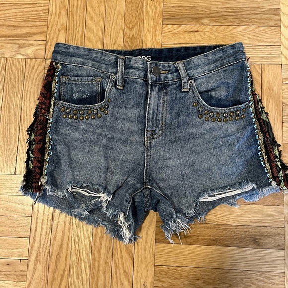 BDG Pants - BDG Blue Distressed Jean Shorts with Studs